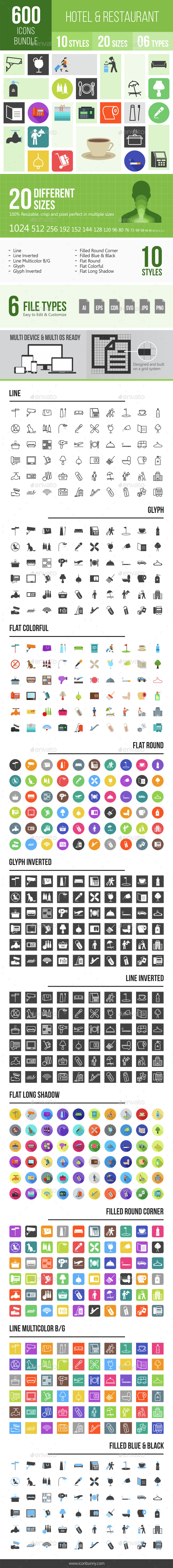 500 Hotel & Restaurant Icons Bundle - Icons