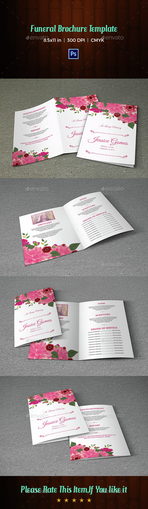 Floral Funeral Program Template-V05 - Informational Brochures