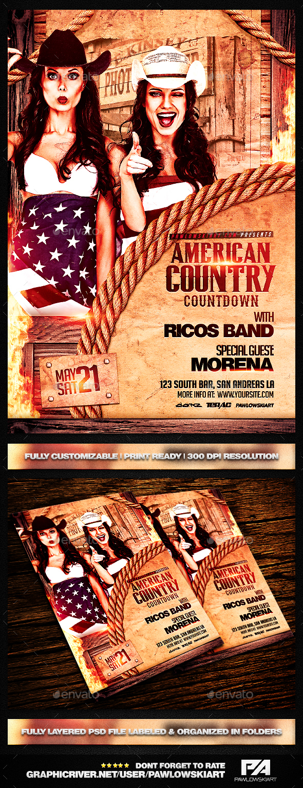 American Country Countdown Event Flyer Template - Miscellaneous Events