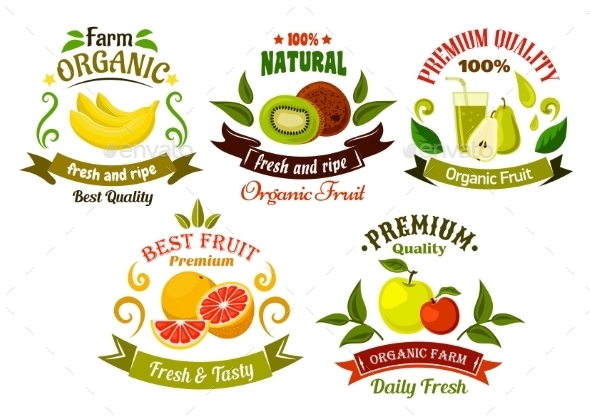 Organic Fresh Fruits Emblems And Symbols - Food Objects