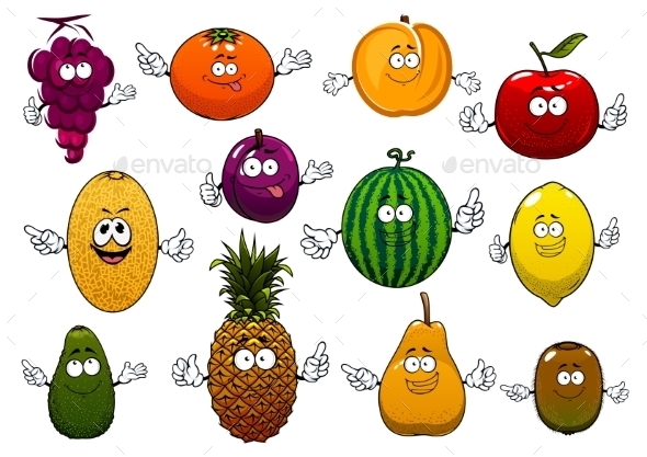 Happy Ripe And Fresh Cartoon Fruits - Food Objects