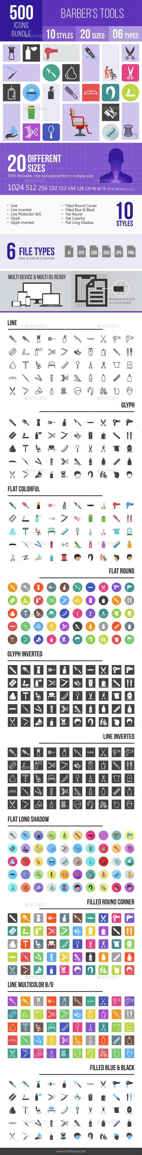 500 Barber’s Tools Icons Bundle - Icons