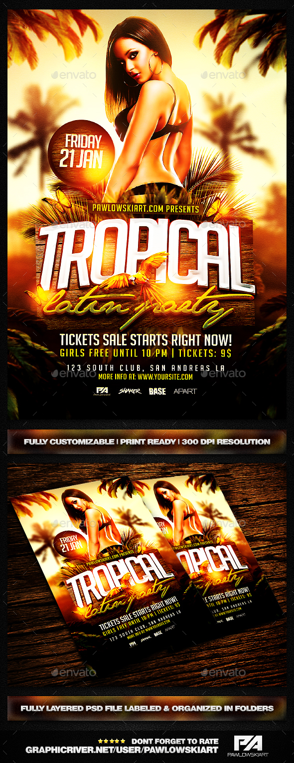 Tropical Latin Party Flyer Template - Clubs & Parties Events