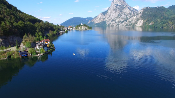 Aerial View of a Blue Alpin Lake in Austria