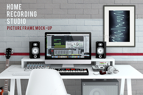 Premium PSD  Pc and music studio mockup