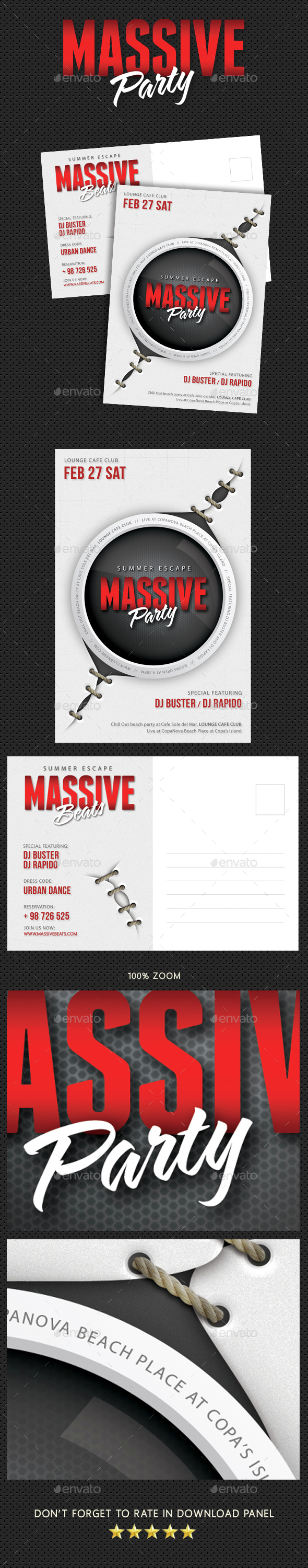 Massive Party Event Postcard - Cards & Invites Print Templates