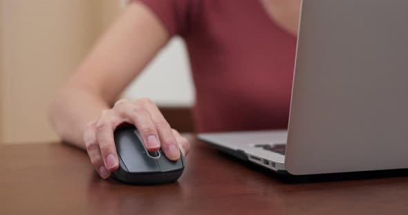 Woman work on computer at home alt