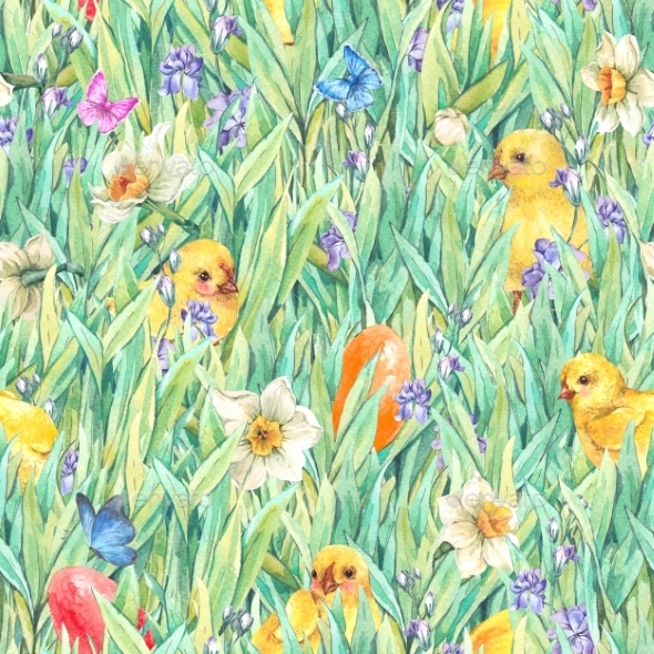 Happy Easter Seamless Pattern With Green Grass - Nature Backgrounds