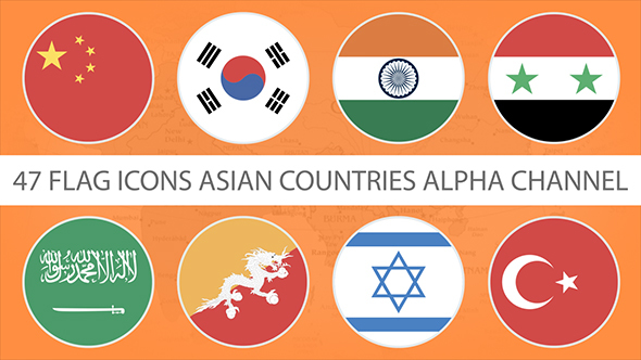 Flat Flag Icons Asian Countries