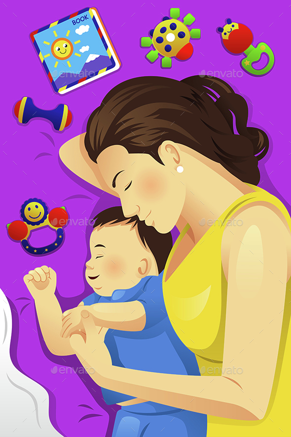 Mother Baby Sleeping Together - People Characters