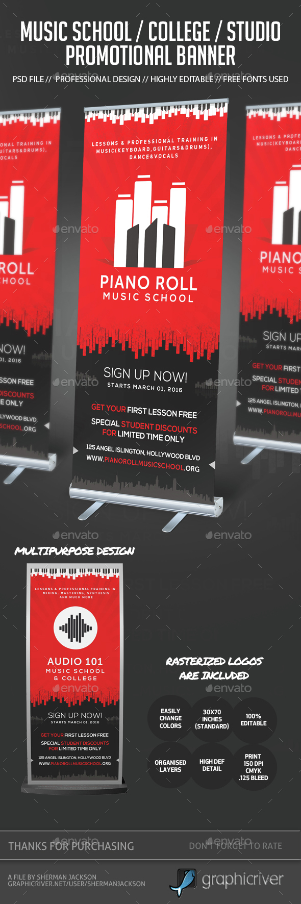 Music College School & Studio Promotional Banner - Signage Print Templates