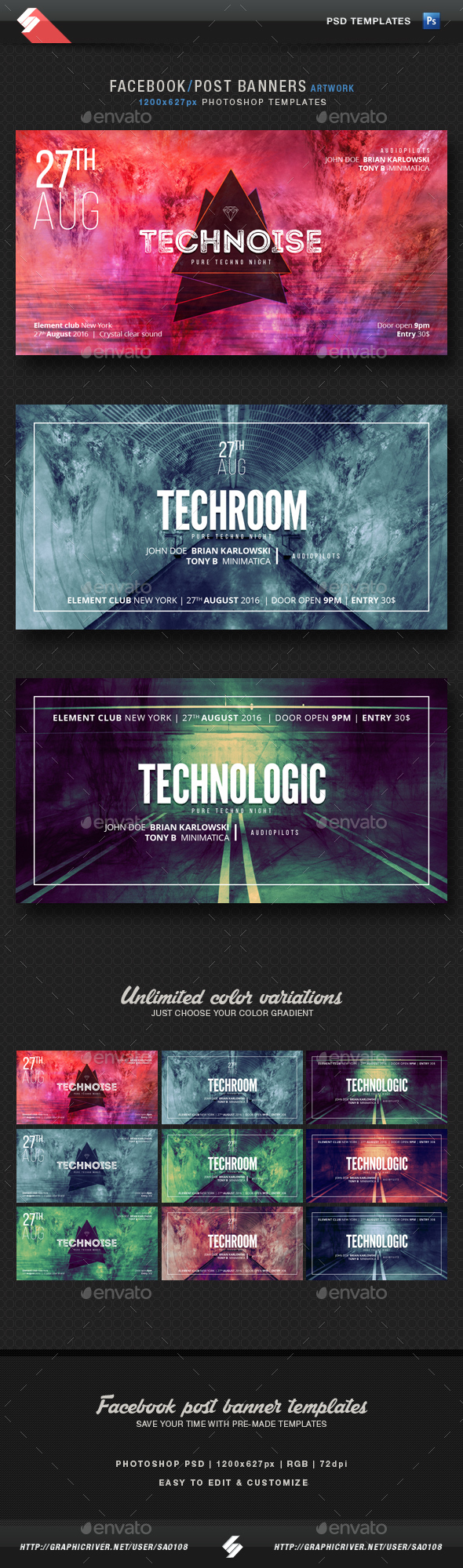 Electronic Music Party Vol1 - Facebook Post Banner Templates - Miscellaneous Social Media