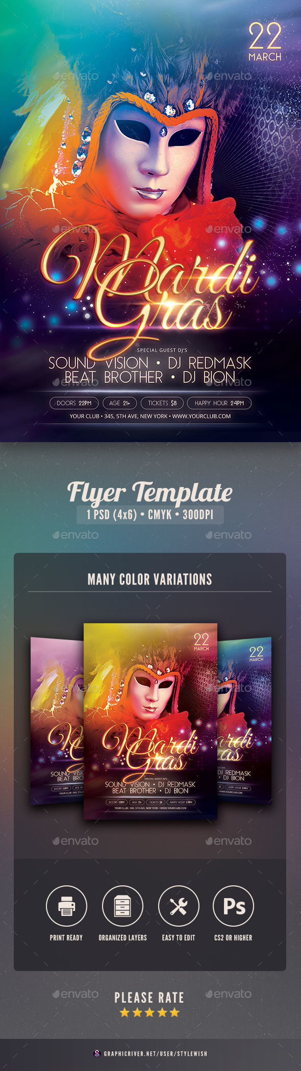 Mardi Gras Flyer Template - Clubs & Parties Events