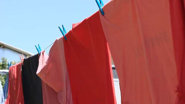 Clothes Hanging And Drying In Outdoor Laundry