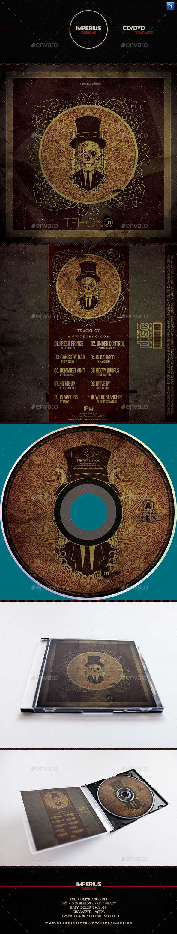 Techno CD/DVD Cover - CD & DVD Artwork Print Templates