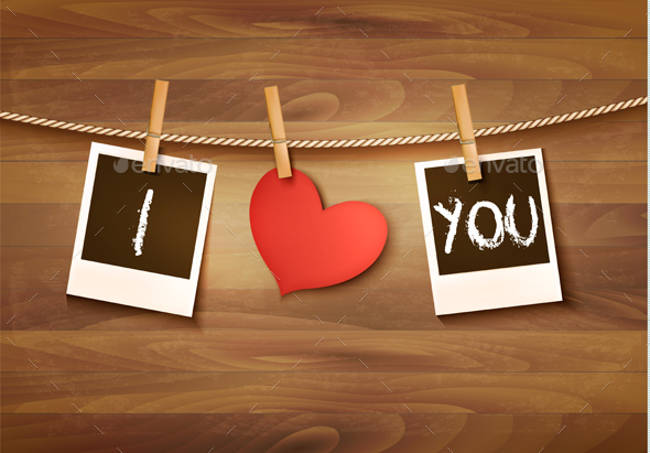 Background with Red Heart and Two Photos - Valentines Seasons/Holidays