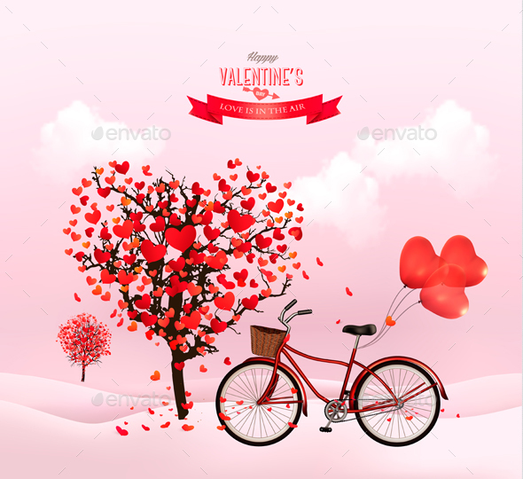 Valentines Day Background with a Heart Shaped Tree - Valentines Seasons/Holidays
