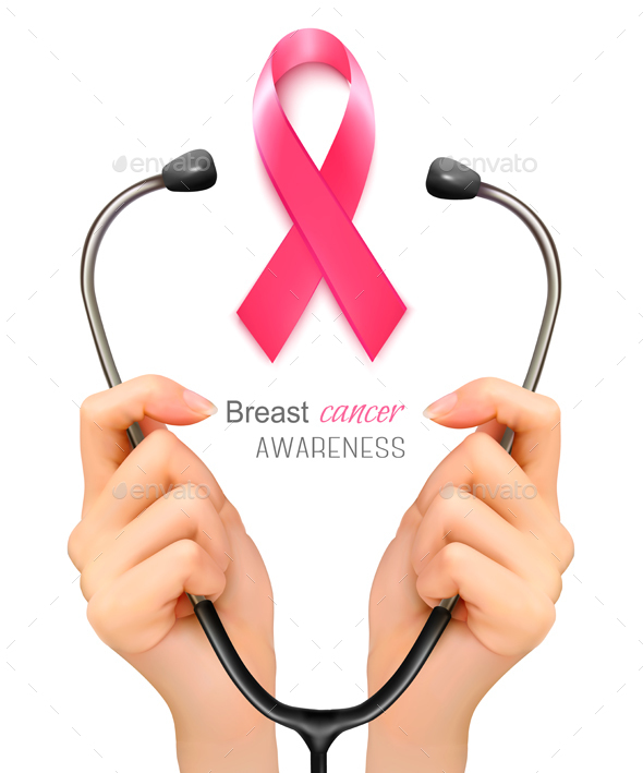 Stethoscope with a Breast Cancer Awareness Ribbon - Health/Medicine Conceptual