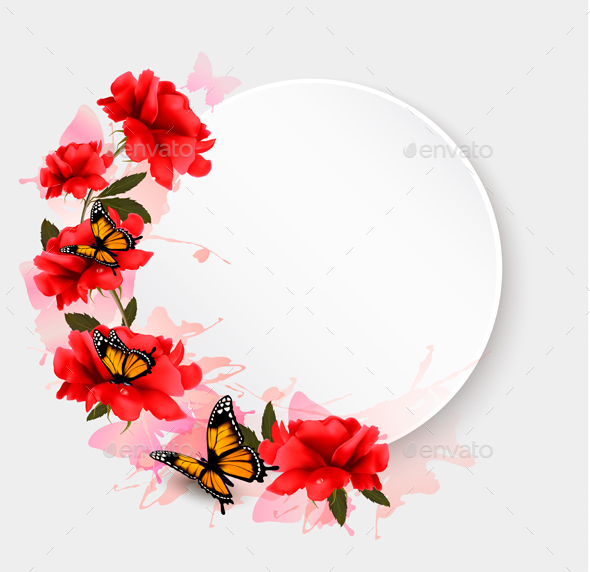 Holiday Background with Red Flowers - Borders Decorative