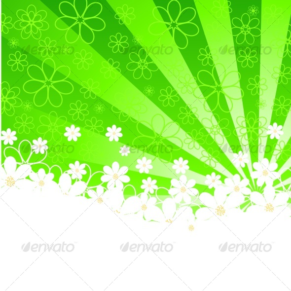 green background with daisies and sunshine. vector - Characters Vectors