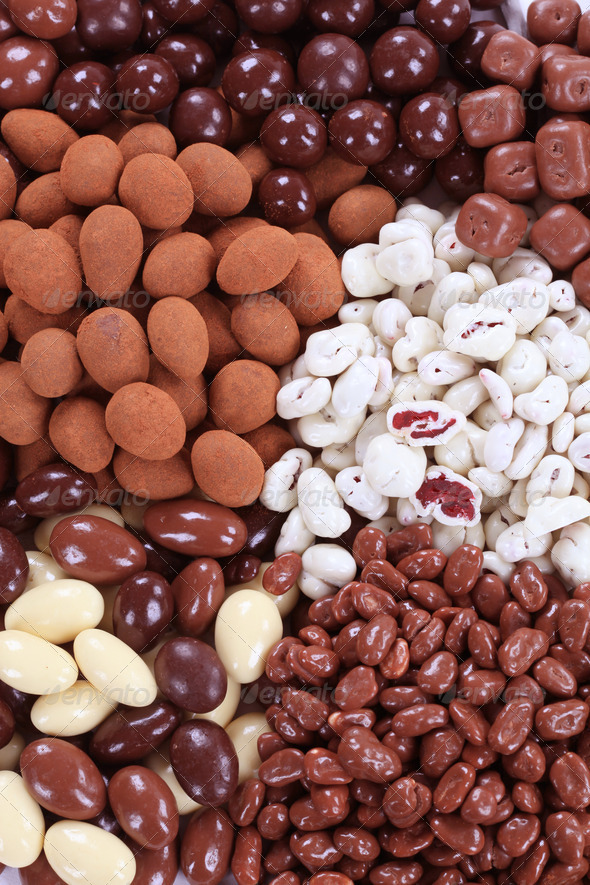 Chocolate covered nuts and fruit - Stock Photo - Images