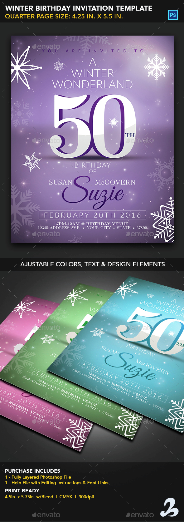 Winter Birthday Invitation Template - Invitations Cards & Invites