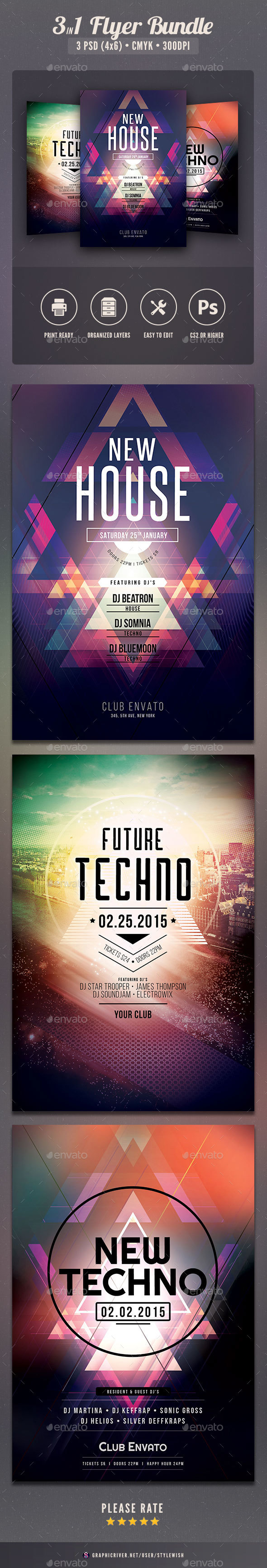 Techno Flyer Bundle - Clubs & Parties Events
