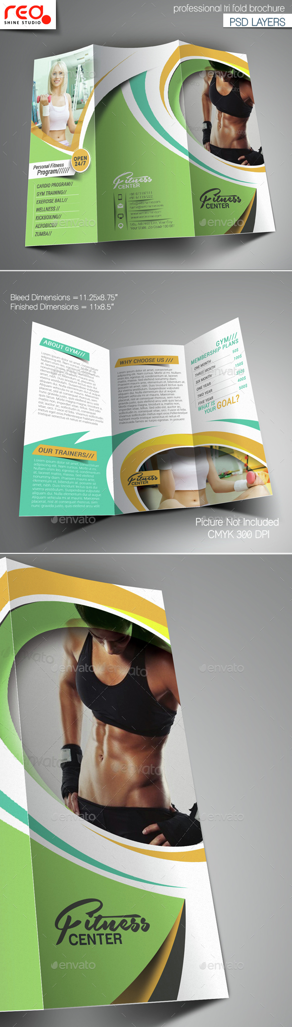 Fitness & Yoga Center Trifold Brochure Template - Corporate Brochures