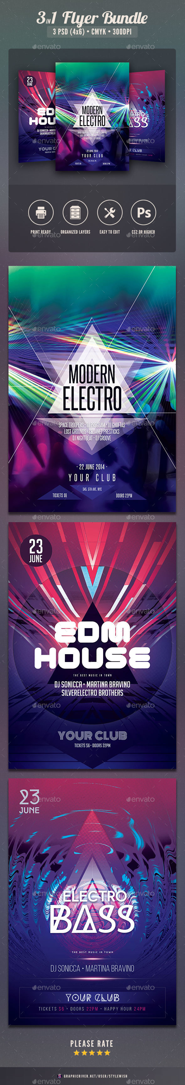 Electro Party Flyer Bundle Vol.5 - Clubs & Parties Events