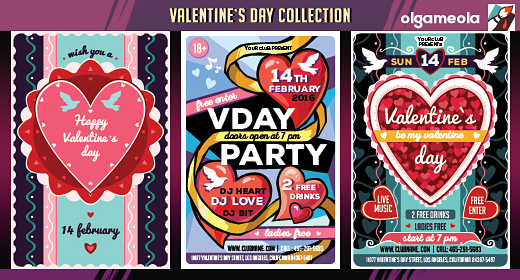 Valentine`s Day, Wedding Cards & Flyers Templates, heart & love icons