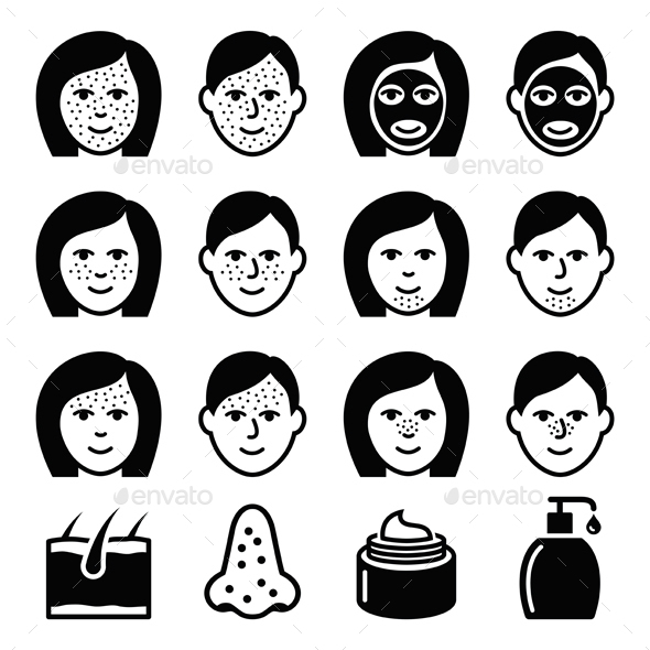 Skin Problems - Acne Spots Treatment Icons Set - Health/Medicine Conceptual