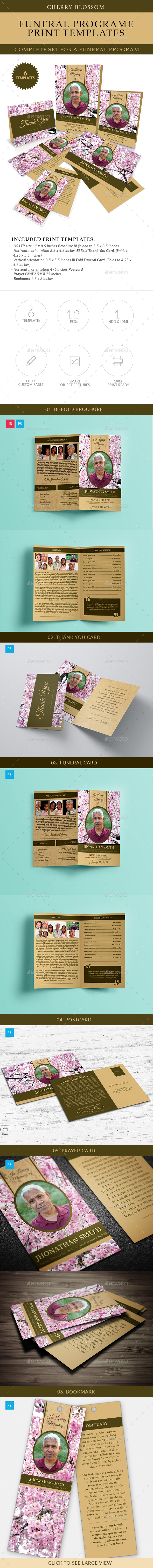 Cherry Blossom Funeral Print Templates Combo Set - Cards & Invites Print Templates
