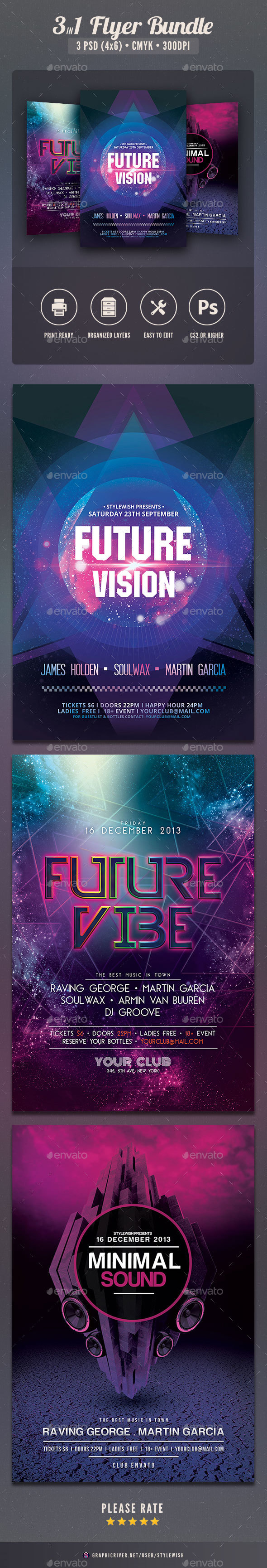 Futuristic Party Flyer Bundle - Clubs & Parties Events