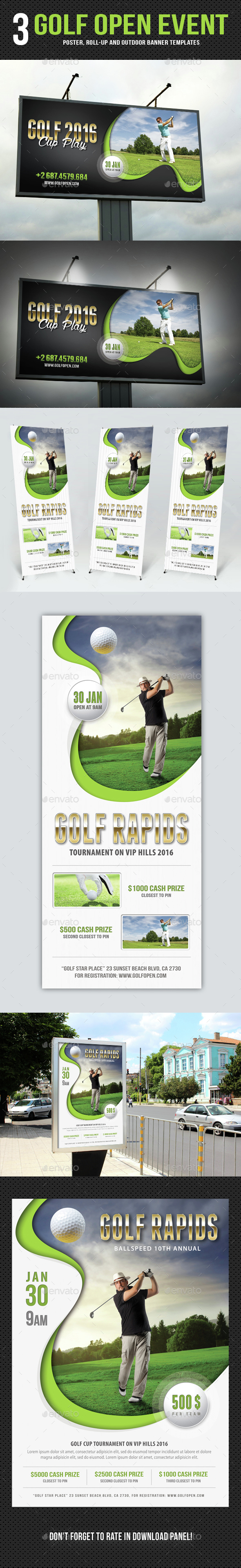3 Golf Event Poster And Banners Bundle - Signage Print Templates