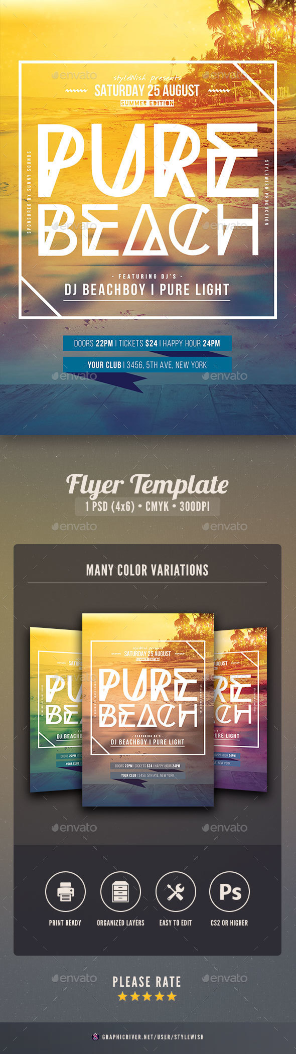 Pure Beach Flyer - Clubs & Parties Events
