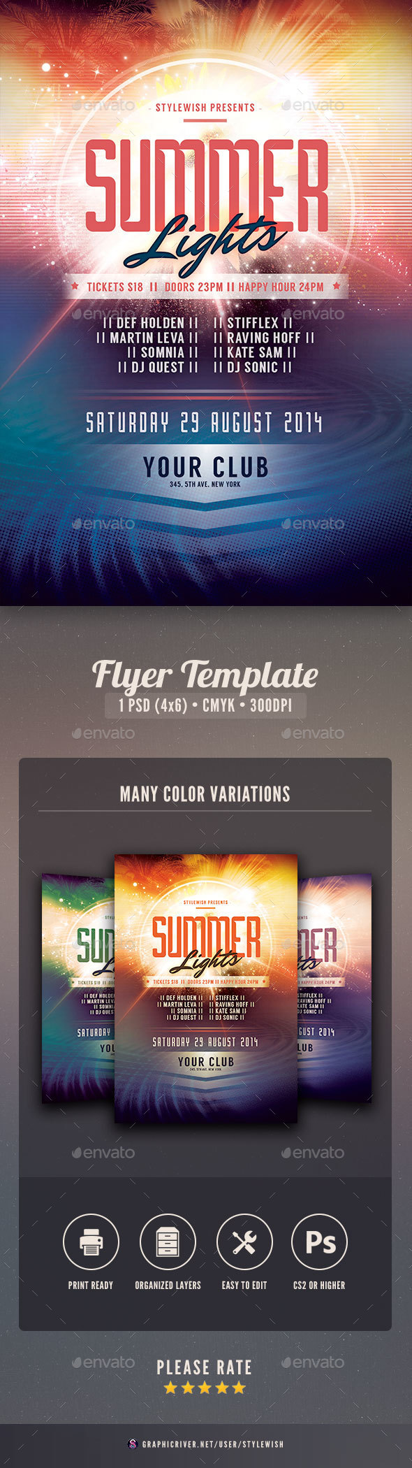 Summer Lights Flyer - Clubs & Parties Events
