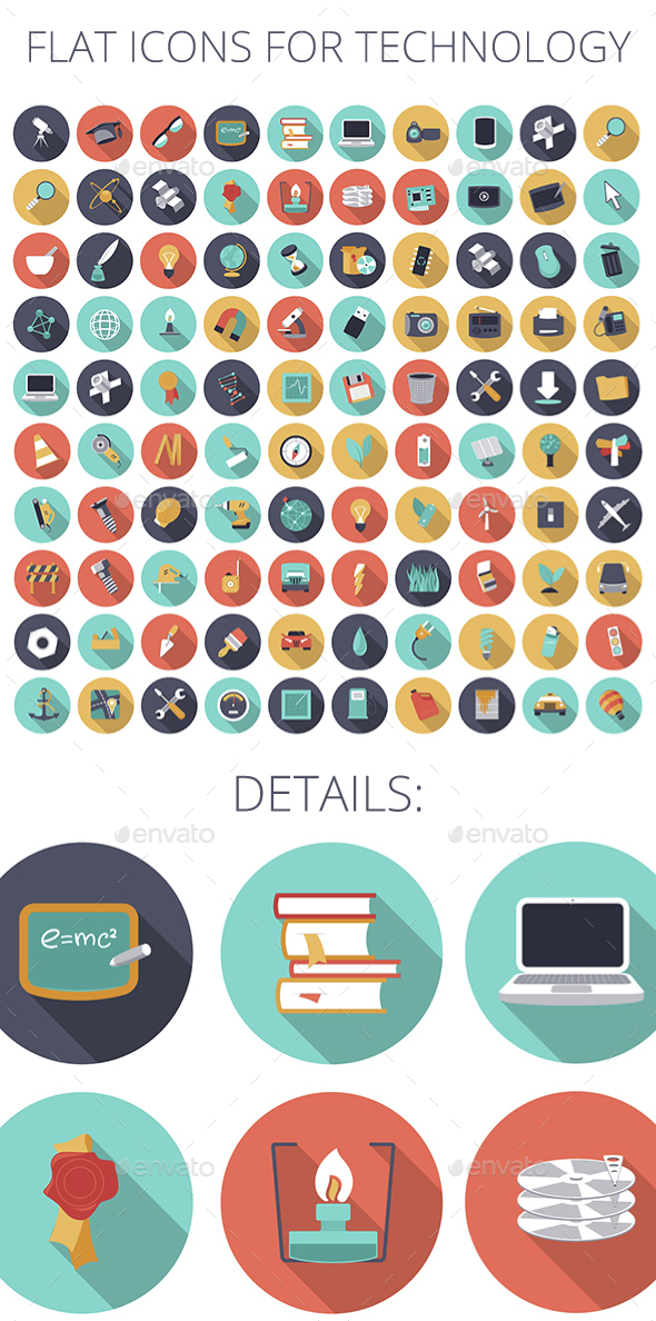 Flat Design Icons for Technology, Science and Industrial - Technology Icons