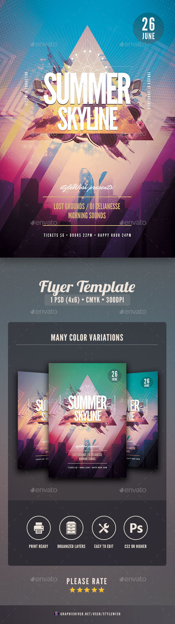 Summer Skyline Flyer - Clubs & Parties Events