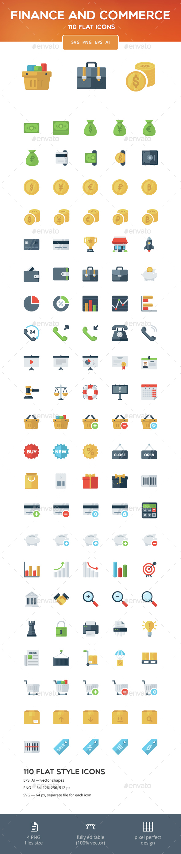 Finance and Commerce Flat Icons - Business Icons