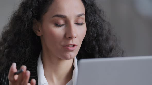 Young Hispanic Businesswoman Female Analyst Lawyer Woman Girl Professional Worker Have Video alt