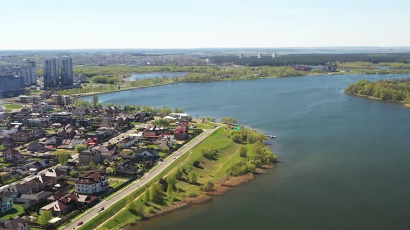 Aerial View of the Private Sector in Drozdy and the Drozdy Reservoir in Minsk