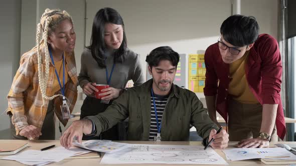 Businessman creative designers present work to the team.Designers a meeting in a modern office. alt