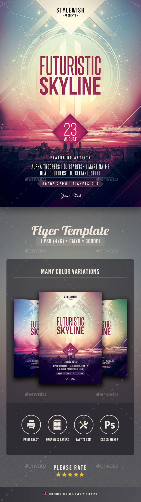 Futuristic Skyline Flyer - Clubs & Parties Events