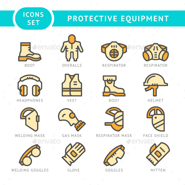 Set Line Icons of Protecting Equipment - Man-made objects Objects