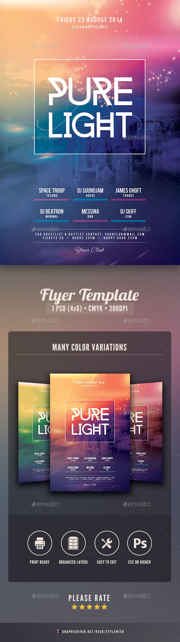 Pure Light Flyer - Clubs & Parties Events