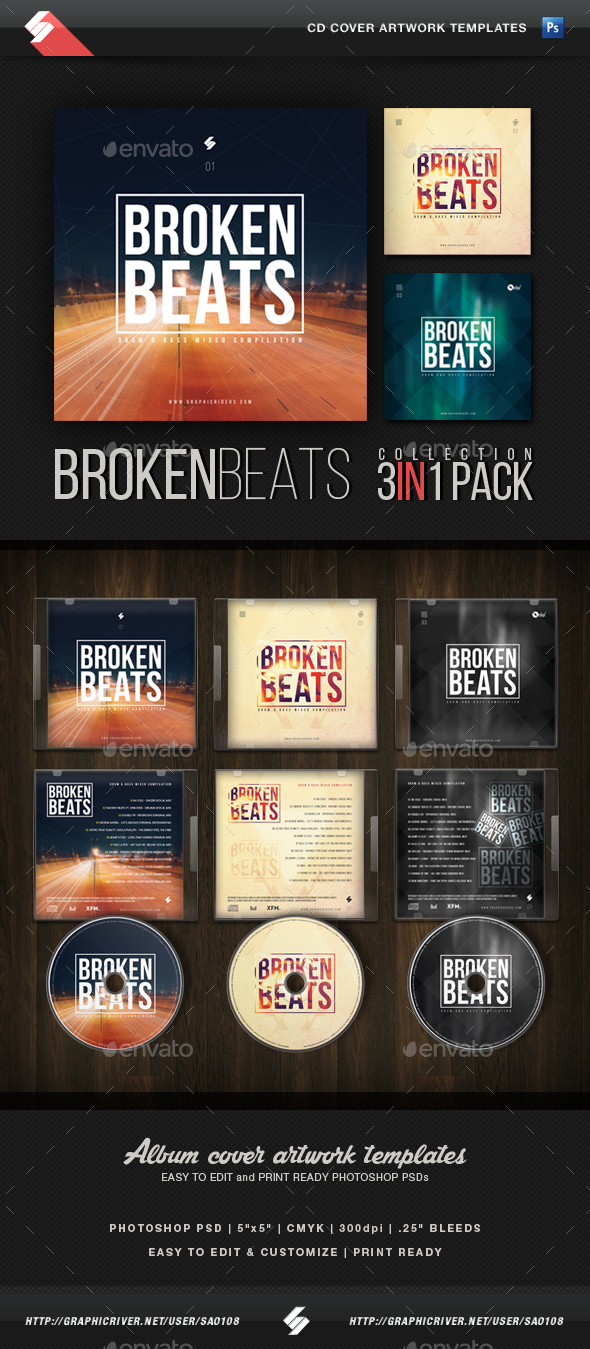 Broken Beats - CD Cover Artwork Templates Bundle - CD & DVD Artwork Print Templates
