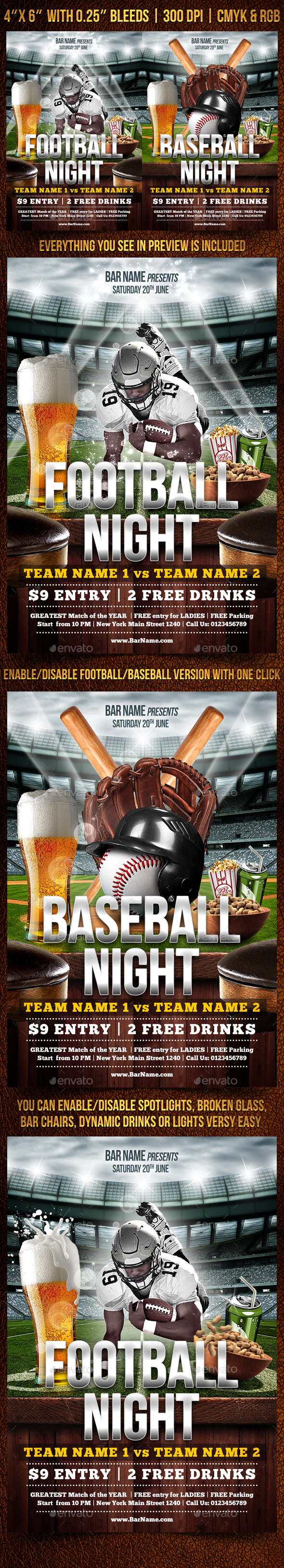 Football and Baseball Flyer Template - Sports Events