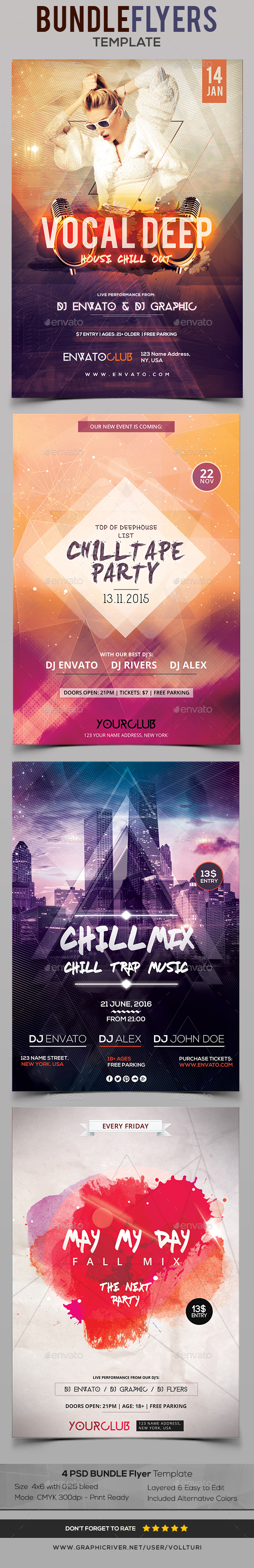 4 PSD Flyers - Bundle - Clubs & Parties Events