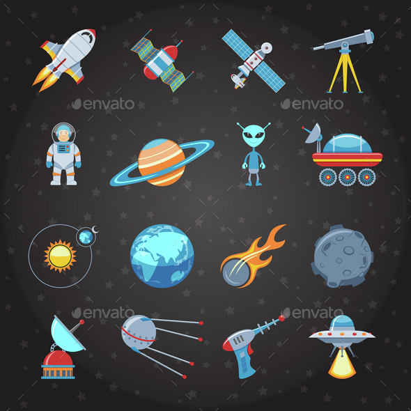 Space And Astronautics Flat Icons Set - Technology Conceptual
