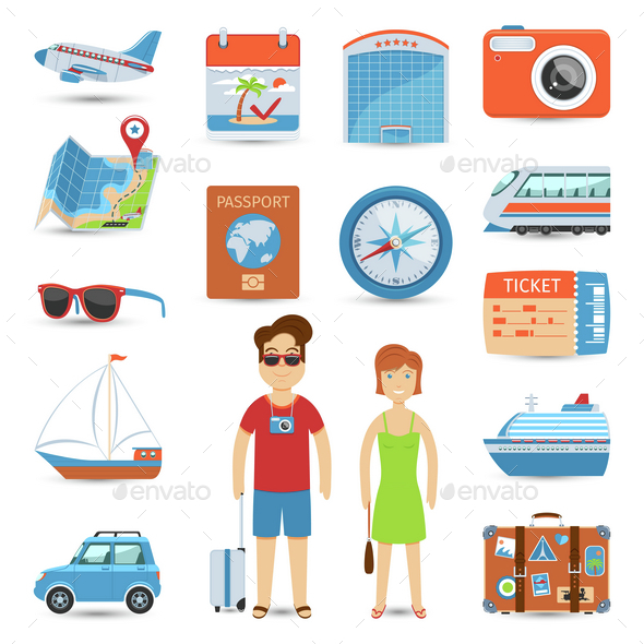 Vacation And Travel Flat Icons Set - Travel Conceptual